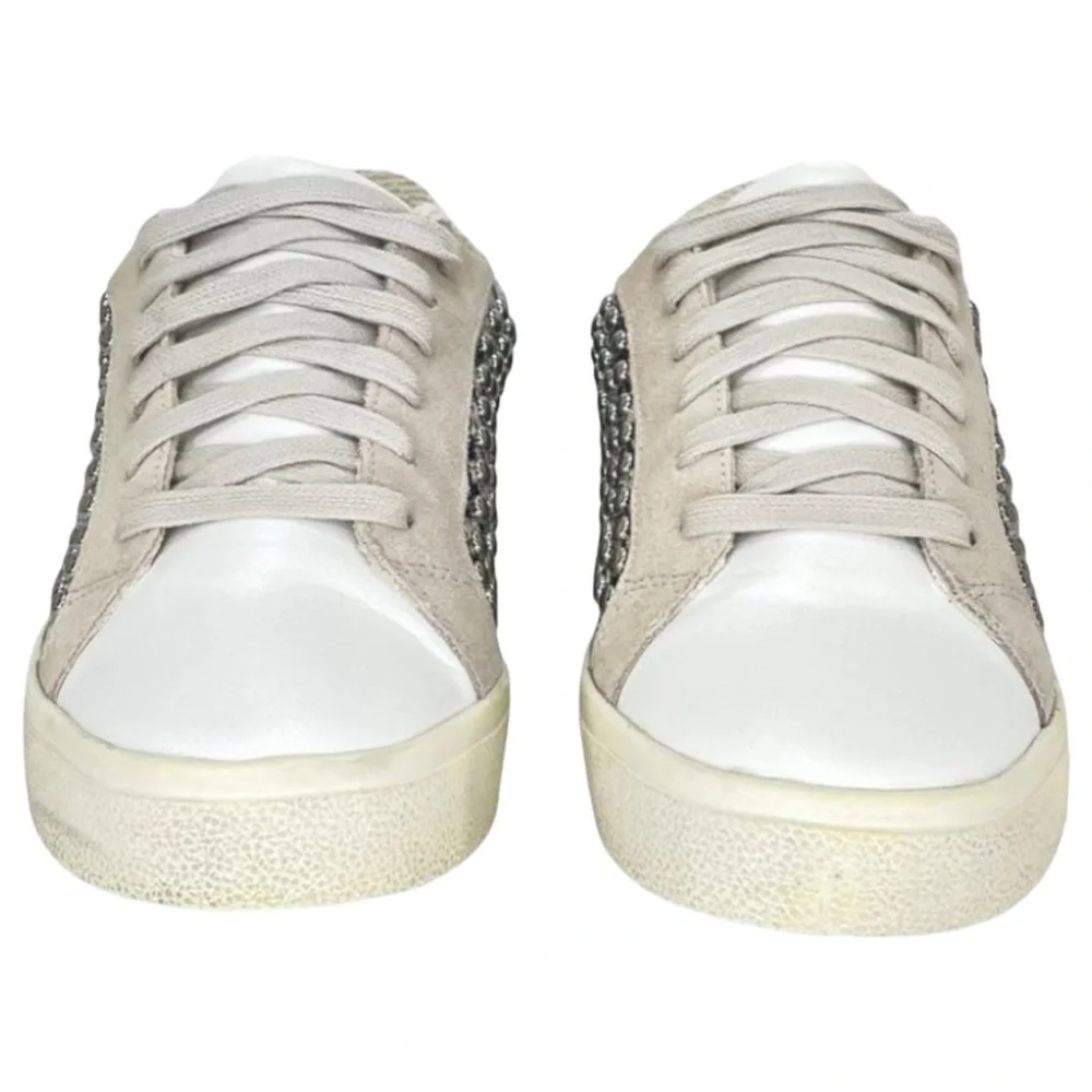 AQUA Womens Sneakers 10M Tess Grey Snake Print Leather Silver Studded